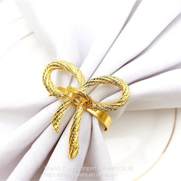 Factory Wholesale Hotel Western Restaurant Gold Western Style Butterfly Bow Tie Metal Napkin Ring photo-3