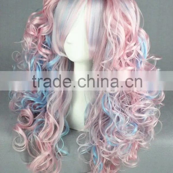 High Quality 70cm Long Wave Beautiful Lolita Wig Color Mixed Synthetic Anime Cosplay Hair Ponytails Wig Party Wig photo-3