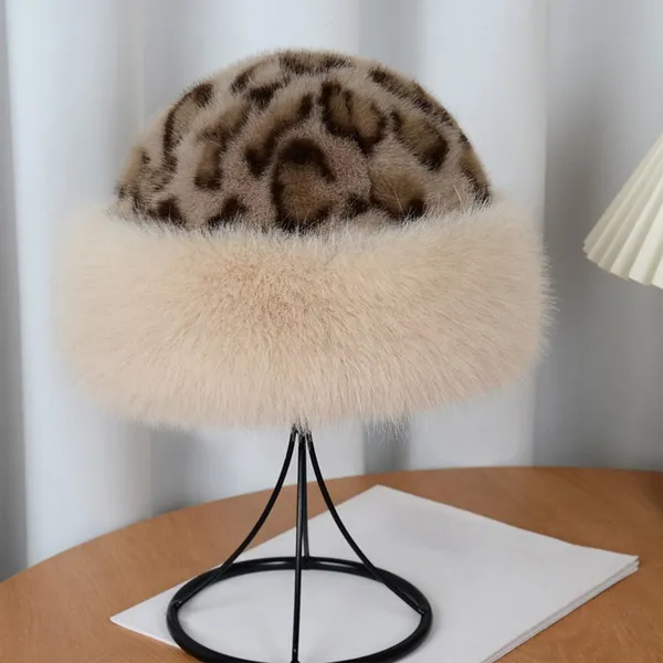 Women's New Plush Leopard Mongolian Hats Northeast Princess Ear Protection Fur Warm Beanie Hats photo-2
