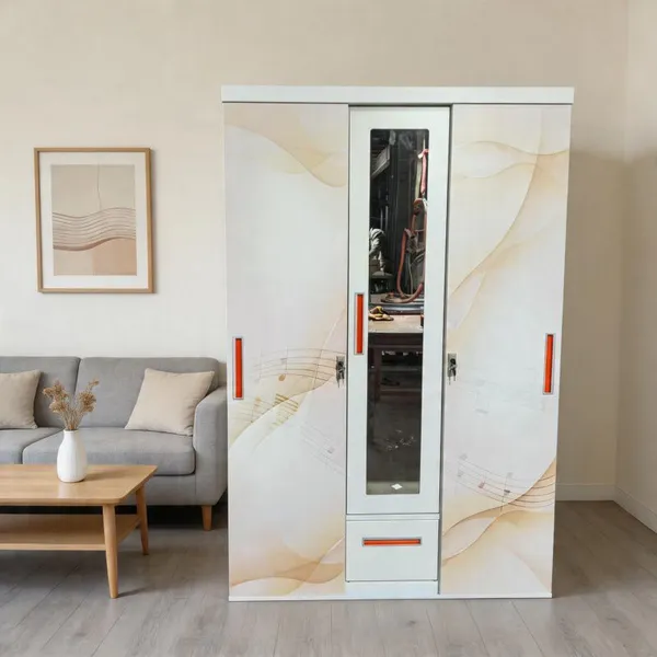  Pattern‑Printed Knock‑down Flat‑pack Steel Wardrobe 3‑Door 4‑Door With Mirror Drawers Home Steel Clothes Cabinet For Oversea Market