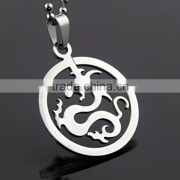 304 Stainless Steel Round Dragon Pendant Necklace photo-4