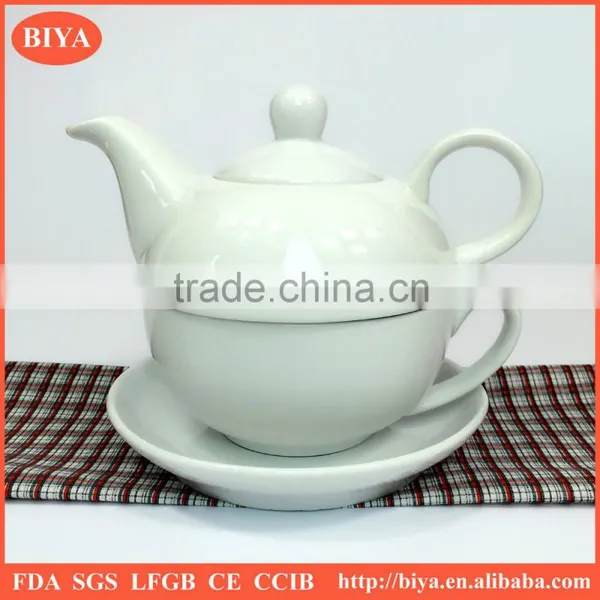 Arabic Coffee Pot Customized Plain White Ceramic Porcelain Tea Pot & Kettle for One Cup and Saucer
