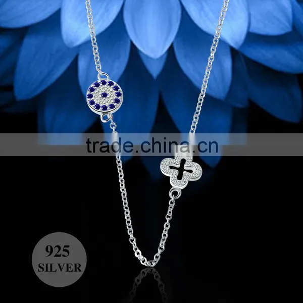 Four Clover 925 Sterling Silver Double Charms Diamond Necklaces for Young