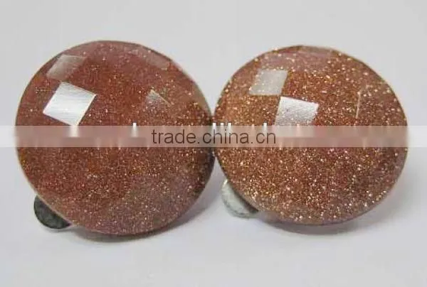 Fashion Brown Glod Stone Cabochon Faceted Earring Jewelry