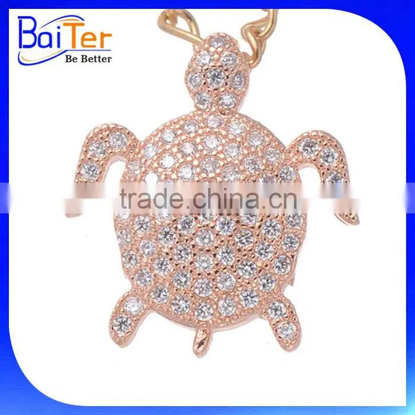 Fashion White Gold Plated Pave Cubic Zircon CZ 925 Sterling Silver Turtle Pendant Necklace Pendant photo-5