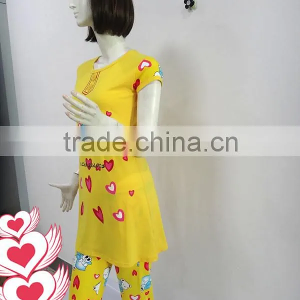 The Classic Yellow Lovely Cat and Loving Heart Pajamas Women photo-3