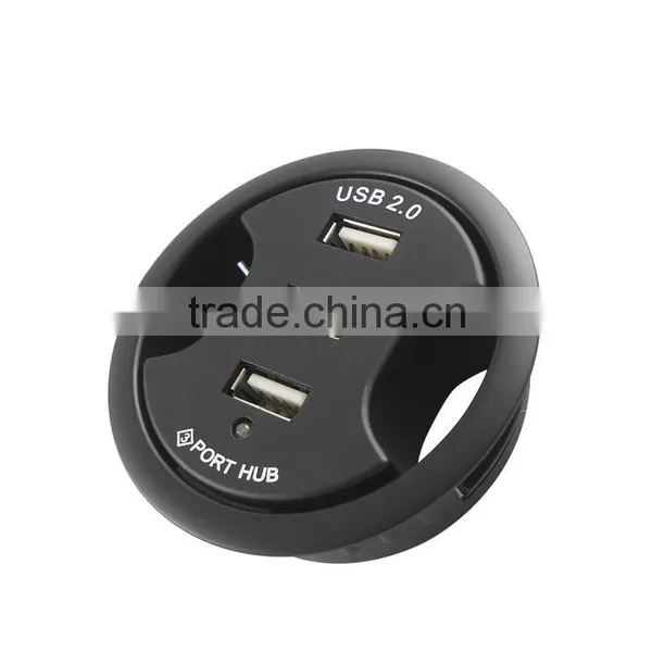 Plug & Play In-desk 3-port USB HUB(USB2.0) ) 60mm Round Tidy up Your Computer Desk