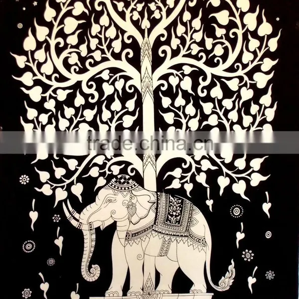 Twin Size Tree Elephant Print 100% Cotton Bed Cover Tapestry Bed Sheet Throw Wall Hanging Wall Decorative Art photo-4