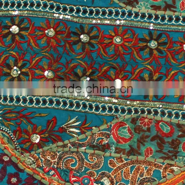 Indian Meditation Green Cushion Covers Indian Round Ethnic Patchwork Pillows Bohemian Vintage Floor Pillows photo-3