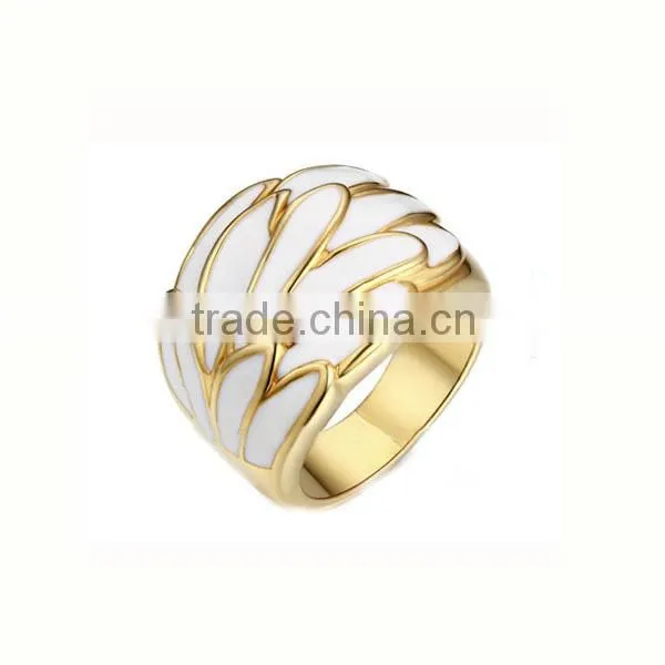 2014 Best Selling White Enamel Gold Plated Stainless Steel Ring Model Womens Rings Models Jewelry Ring Model Wholesale (LR9366)