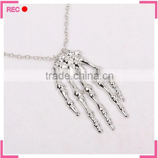 Custom Logo Necklaces Skeleton Hand Pendant, Imitate Silver Chain New Model Necklace photo-4