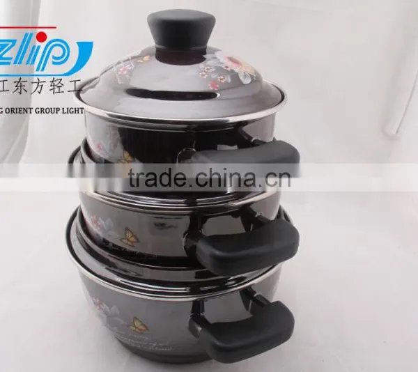 The Best Quality 3 Pcs Enamel Casserole With Metal Cover Beautiful Decal photo-6