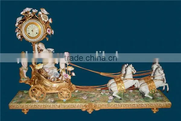 Ancient Collectable Antique Brass and Ceramic Table Clock, Decorative Lady Dancing Under Flower Tree Desk Clock photo-4