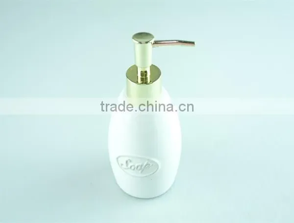 Ceramic Bathroom Vanity Set 2 /lotion Dispenser & Tumbler, Gold Dispenser photo-4
