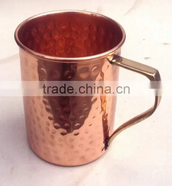 BPA FREE HAMMERED FINISH MOSCOW MULE SOLID COPPER STRAIGHT MUG WITH BRASS HANDLE, MOSCOW MULE COPPER MUGS, INDIAN COPPER MUGS photo-2