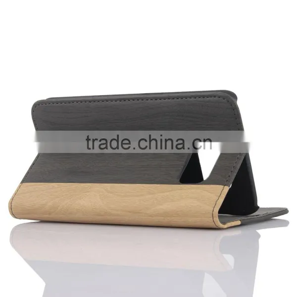 Nature Wood Grain PU Card Bumper/pocket Cell Phone Case for Samsung photo-6