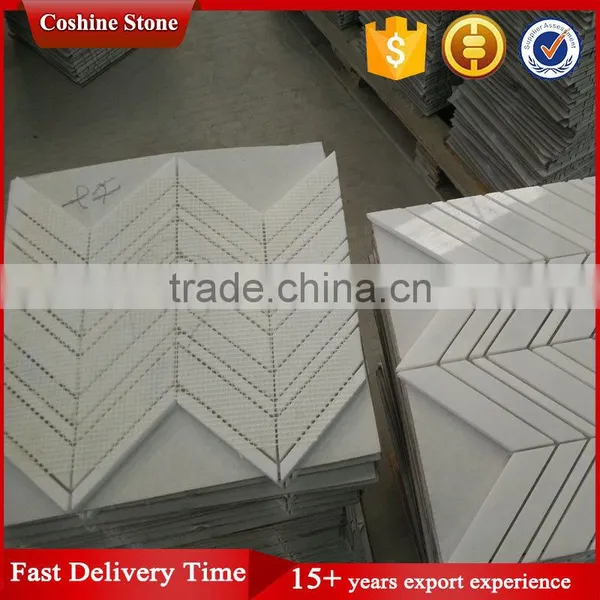 Hotel Wall Used Arrow Shape White Carrara Marble Stone Mosaic Tiles photo-3