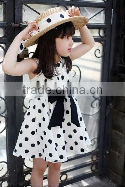 High Quality Children Clothing Frock Design Sleeveless Dot Print Girl Dresses photo-5