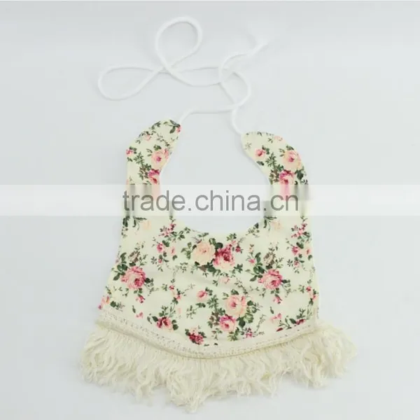 Flower Pattern Baby Girl Bibs With Tassel Toddler Baby Girl 100% Cotton Burp Cloths photo-3