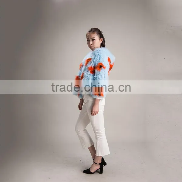 Myfur Ladies Pale Blue Fox Fur Coat With a Flower Genuine Fox Fur Outwear Jacket photo-3