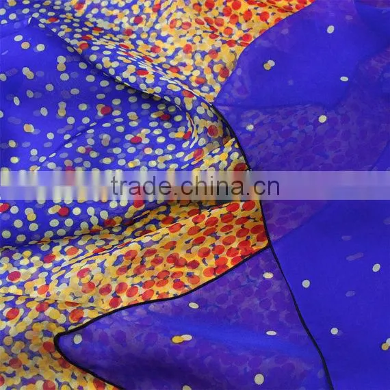 Crystal Blue Silk Scarf With Orange Dot Print - Polka Dot Printed Blue and Orange Silk Scarf photo-2