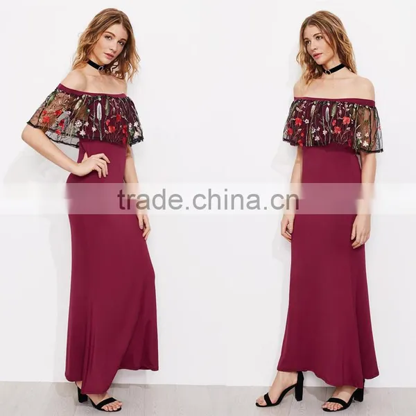 HOT off the Shoulder Sexy Dress, Woman Floral Print Mesh Maxi Long Dress photo-5
