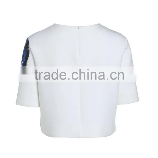 Women's Half Sleeve Thick Fabric Neck Printing Elastic White t Shirt Wholesale Clothing photo-3