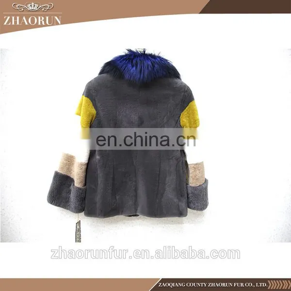 New Women Fur Coat Colorful Rex Rabbit Fur Winter Jacket With Thick Fox Fur Collar photo-2