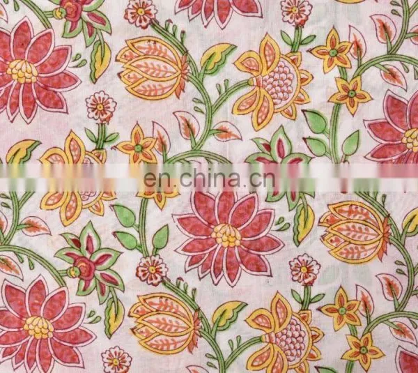 Indian Latest Floral Fabric Wholesaler Hand Block Printed Designer Sanganeri Cotton Running photo-4