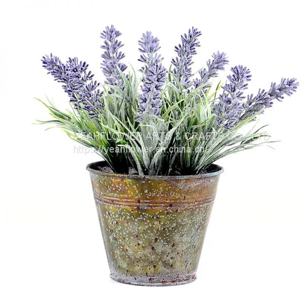 Pastoral Style Artificial Flowers Plastic Lavender In Metal Bonsai 2 Colors