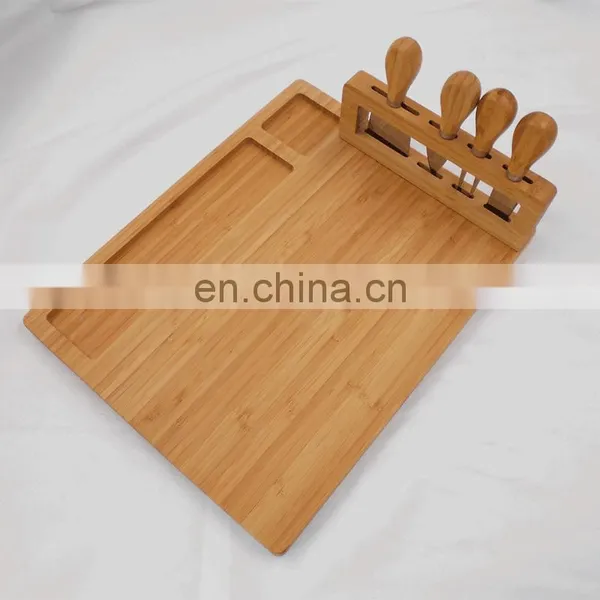Premium Quality Bamboo Cheese Charcuterie Board Set With 4 Cutlery Set photo-2