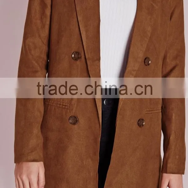 2015 Women Winter Long Faux Suede Double Breasted Blazer photo-6