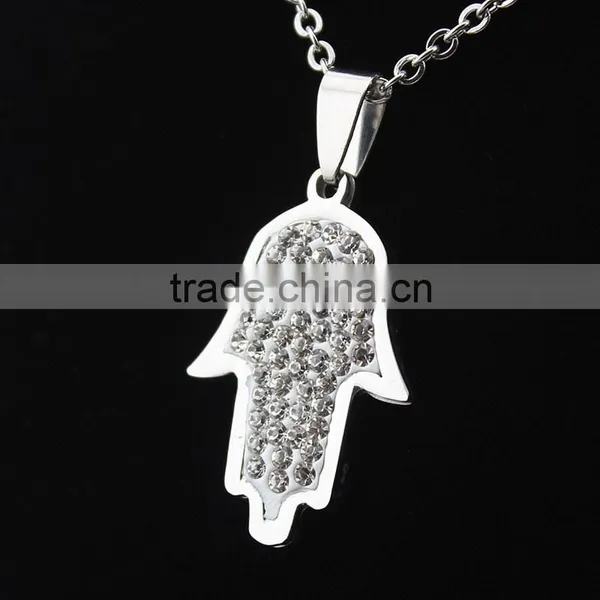 Diamond Hand of Fatima Necklace Stainless Steel Palm Jewelry Wholesale photo-3