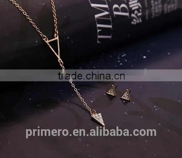 2016 Fashion Long Triangle Gold Plated Crystal Necklace / Earrings / Bracelet Bridal Accessories Jewelry Sets photo-5