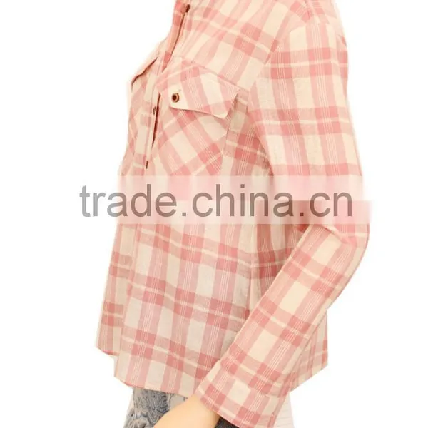 2016 100% Cotton Woman Clothing Oem Long Sleeve Plain Checked T-shirt Manufacturing China photo-6