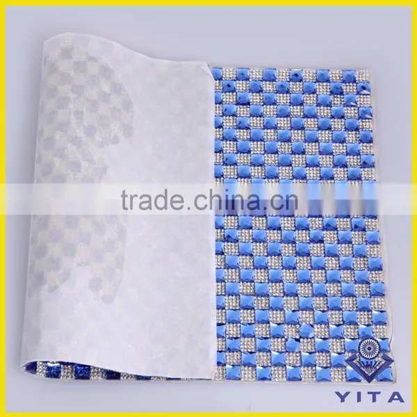 New Fashion Blue Hot Fix 8*8 Glass Crystal Rhinestone Sheet for Bags photo-2