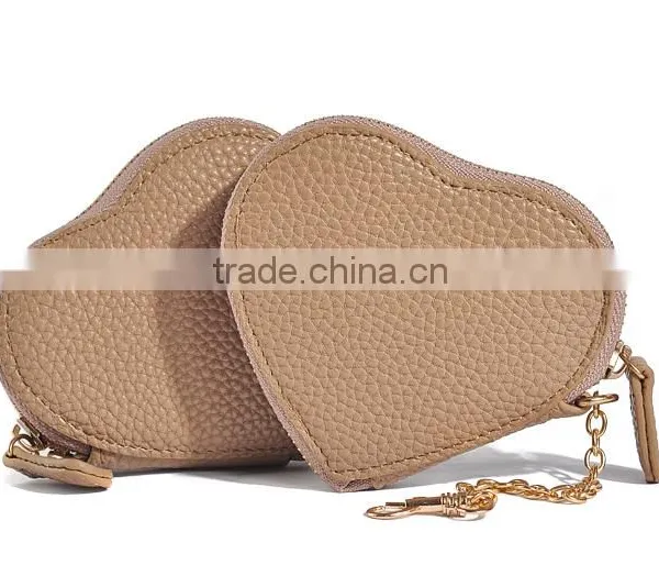 Khaki PU Coin Purse Mini Size Heart Shape Coin Case for Lady photo-5