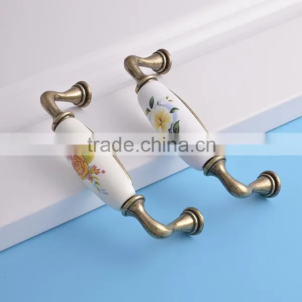 Chineses Classical Antique Brass Flower Design Home Bedroom Kitchen Furniture Ceramic Pull Knobs Andhandles photo-2