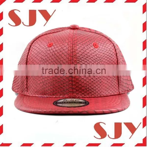 Blank Wholesale Flat Brim 6 Panel PU Leather Snapback Baseball Hat photo-5