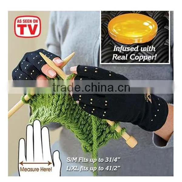 2016 Best Selling Heated Fingerless Compression Arthritis Gloves Copper Gloves