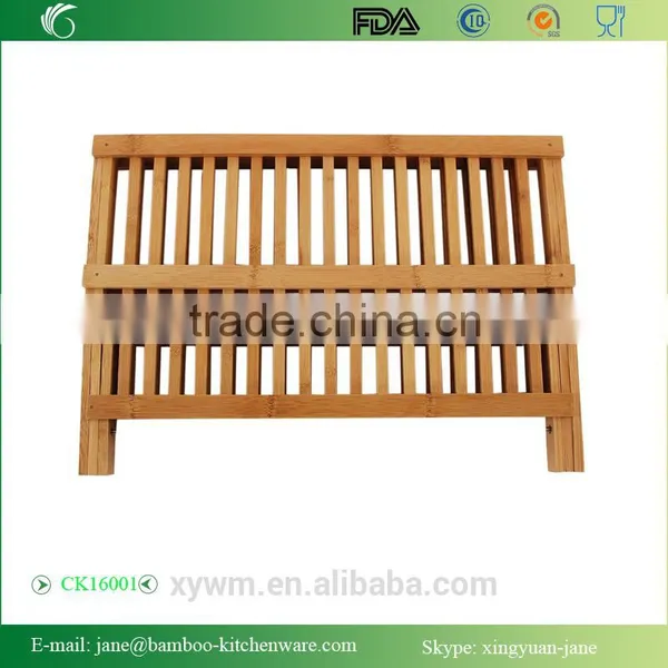 Bamboo Folding Dish Rack Dish Drying Rack Holder Utensil Drainer photo-5