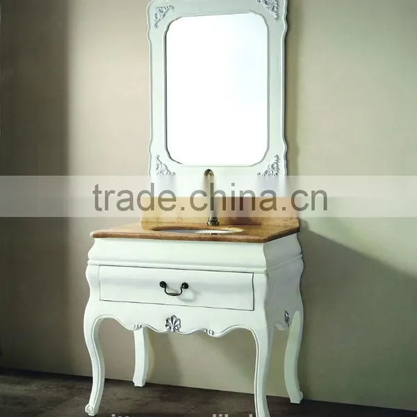 Slim and Small White Bathroom Vanity Oak Wood Bathroom Furniture WTS349 photo-3