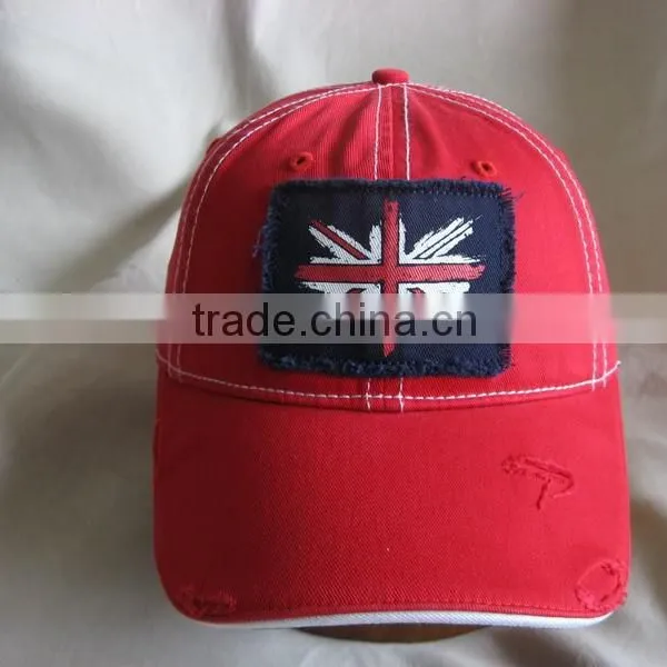 Red Cotton Twill Broken Washed Baseball Cap With Embroidery Patch photo-3