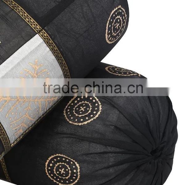 Home Textile Black Bolster Pillow Cover Handmade Indian Bolster Cushion Cover photo-3