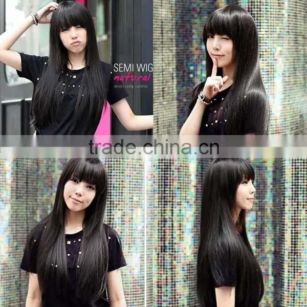 Bestselling 2015 Wholesale Synthetic Wigs Girls Natural Looking Long Black Straight Hair Wigs photo-4