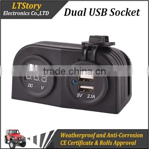 Marine Carvan LED Duel 2 USB Port Charger With DC Voltmeter Digital For Car Boat photo-2