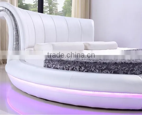 Bisini White Leather LED Round Bed, Luxury LED Round Bed photo-4