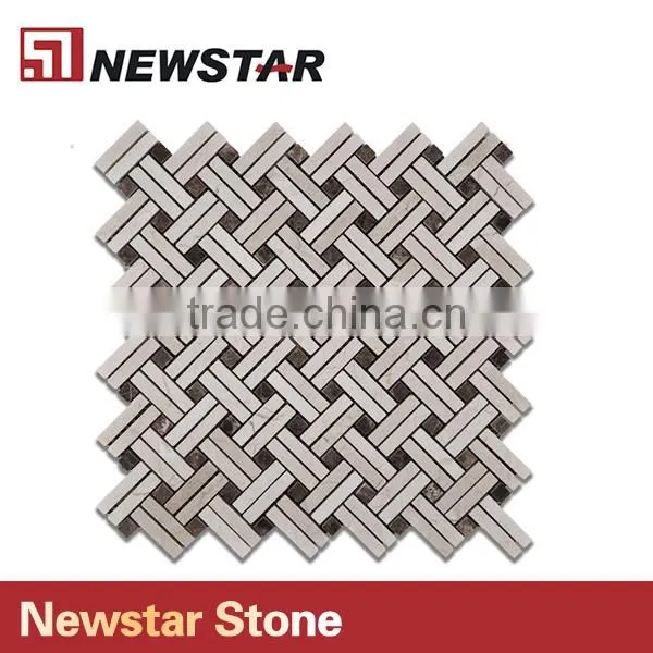 Newstar Top Cheap Basketweave Crema Marfil Emperador Kitchen Tile Mosaic photo-3