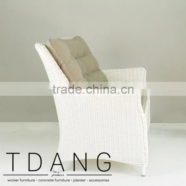 Valencia White Wicker Sofa - Contemporary White Rattan Furniture Garden Bench. photo-3