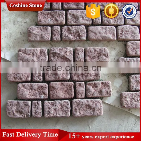 Red Colored Tumble Mesh Back Granite Cobblestone Paver Stone photo-2